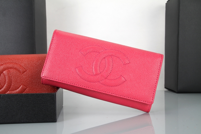 Fake Chanel Rose Leather CC Logo Bi-Fold Wallets 3662 Online